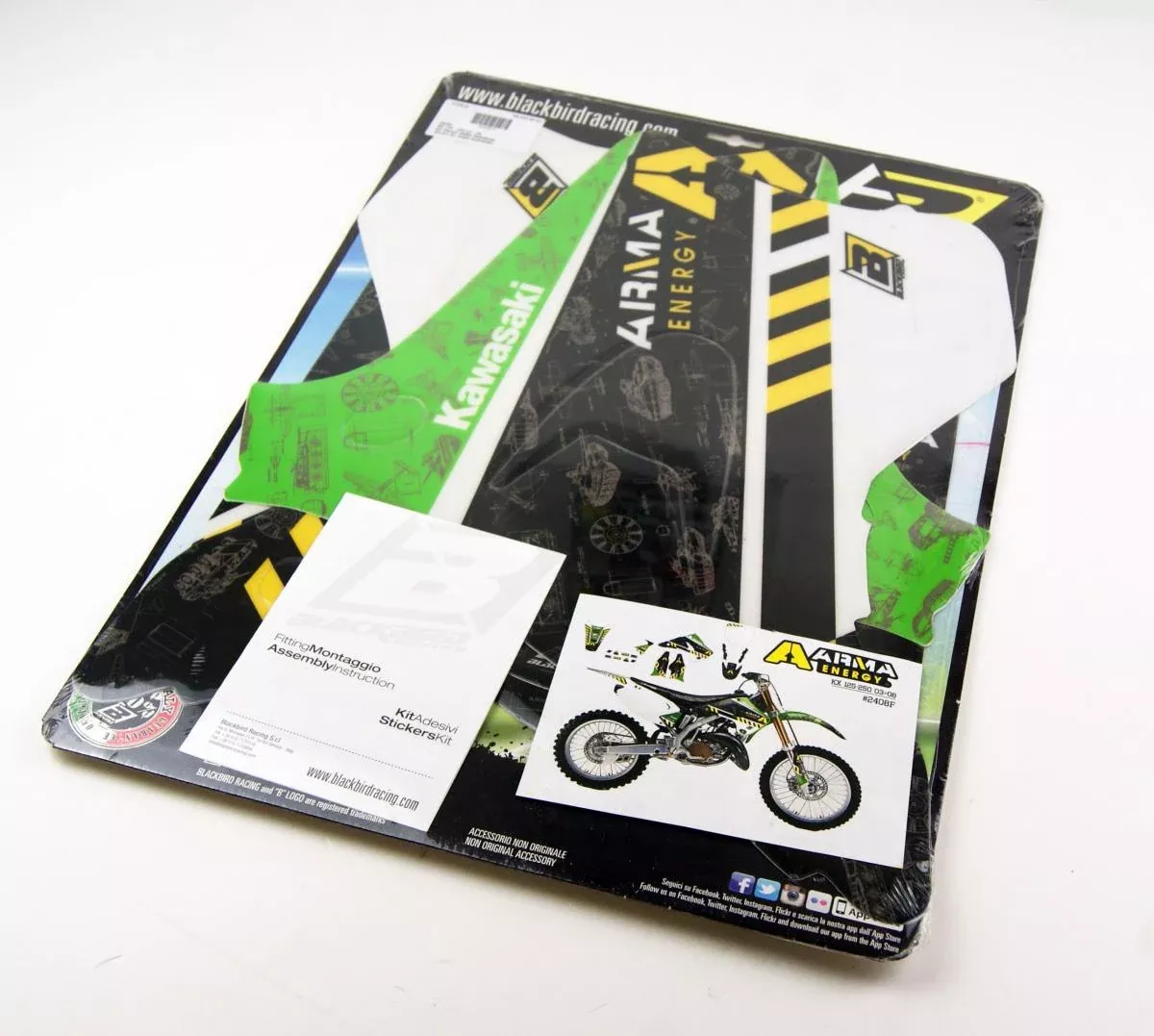 03-08 KX125 250 ARMA ENERGY GRAPHICS, BLACKBIRD 2408F