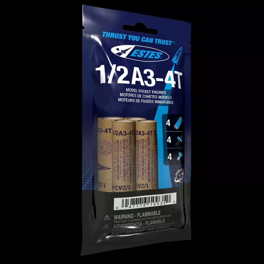 1/2A3-4T Model Rocket Engines, (4pk)