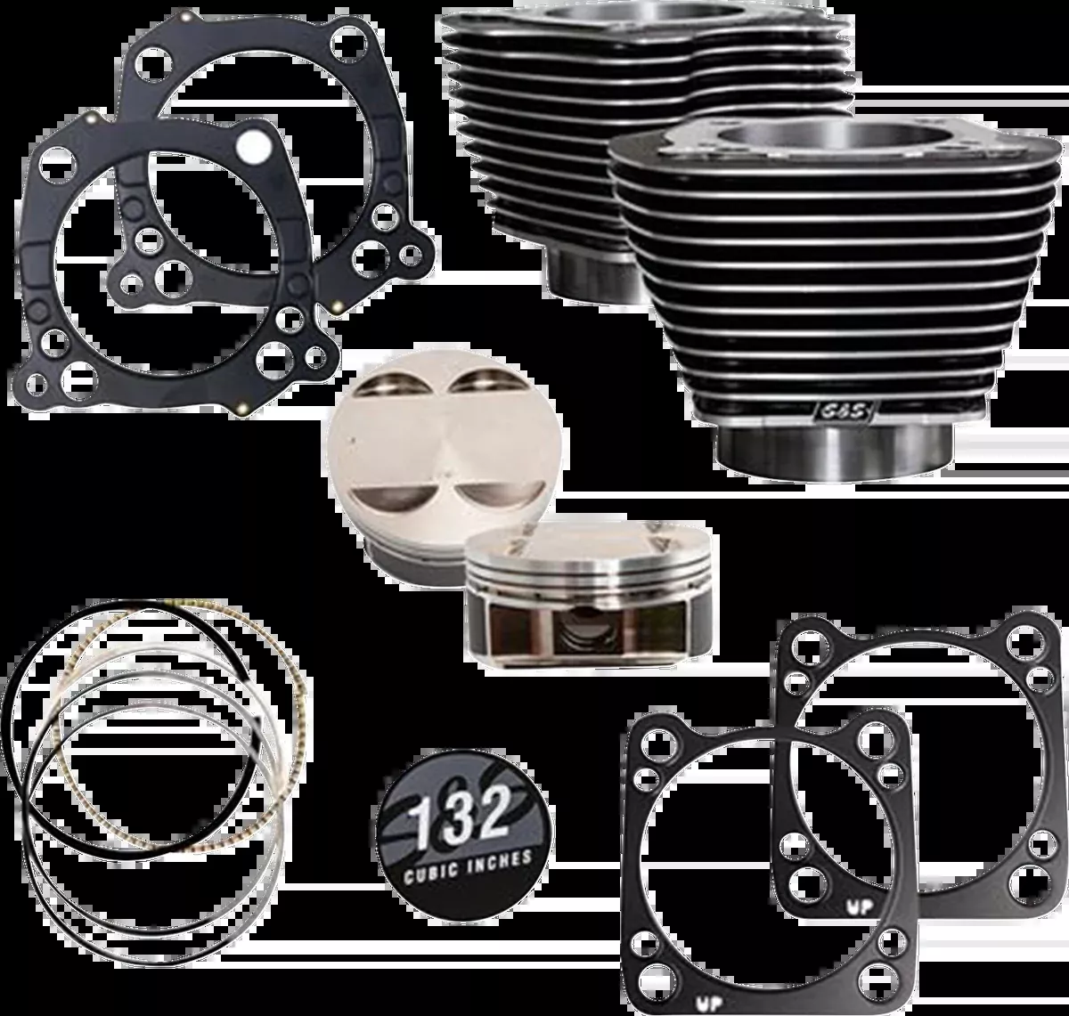 132" Cylinder Kit - 4.500" Stroke - Black Granite w/Highlighted Fins - M8