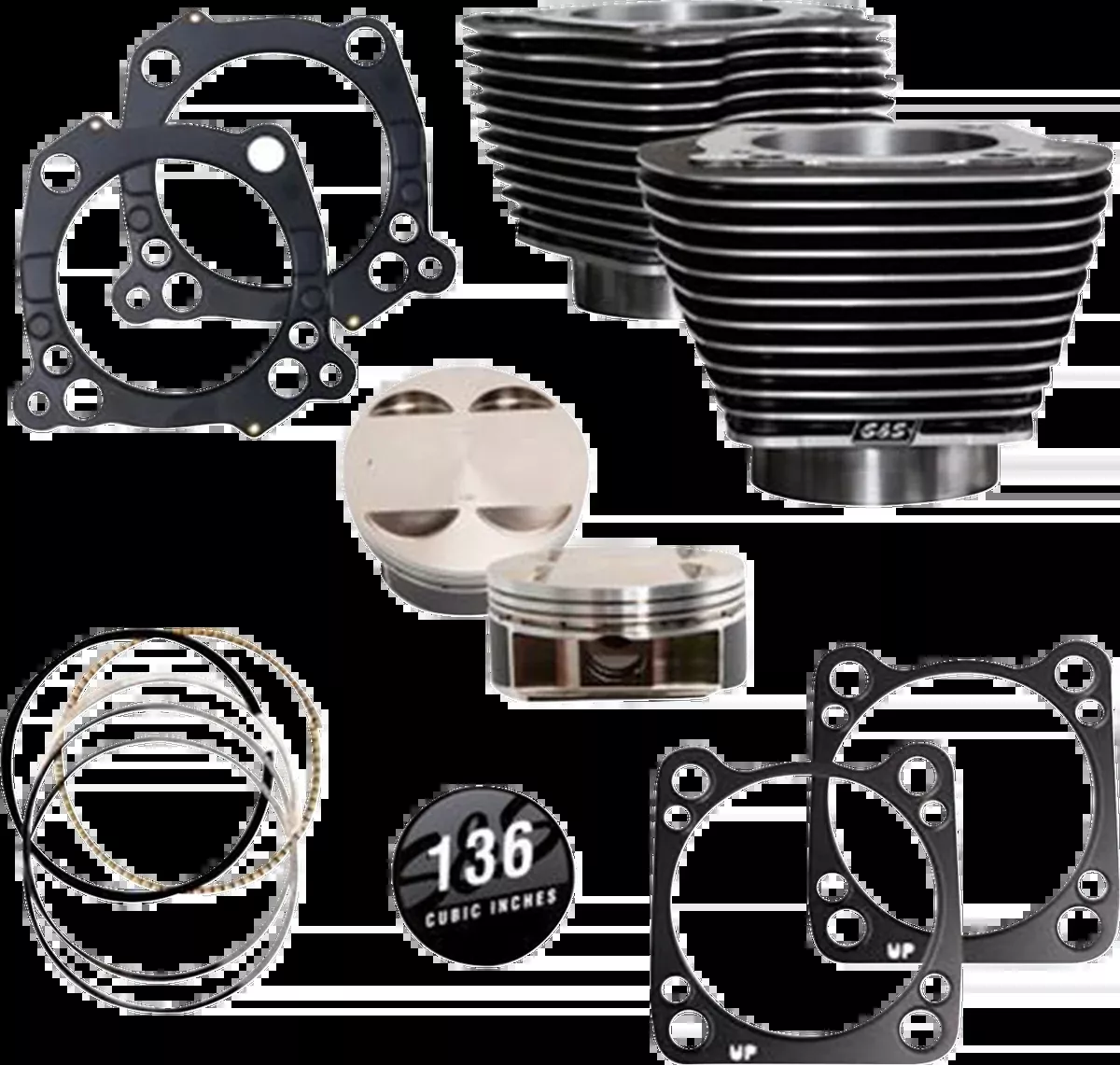 136" Cylinder Kit - 4.625" Stroke - Black Granite w/Highlighted Fins - M8