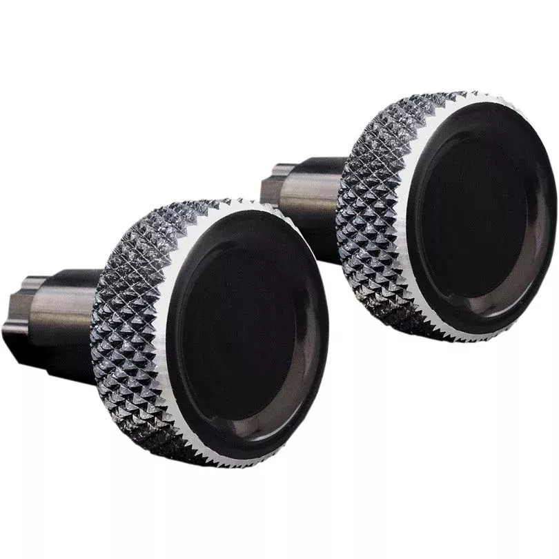 Accutronix Black Round Knurled Saddlebag Latch Levers Harley FLH/T 14-19