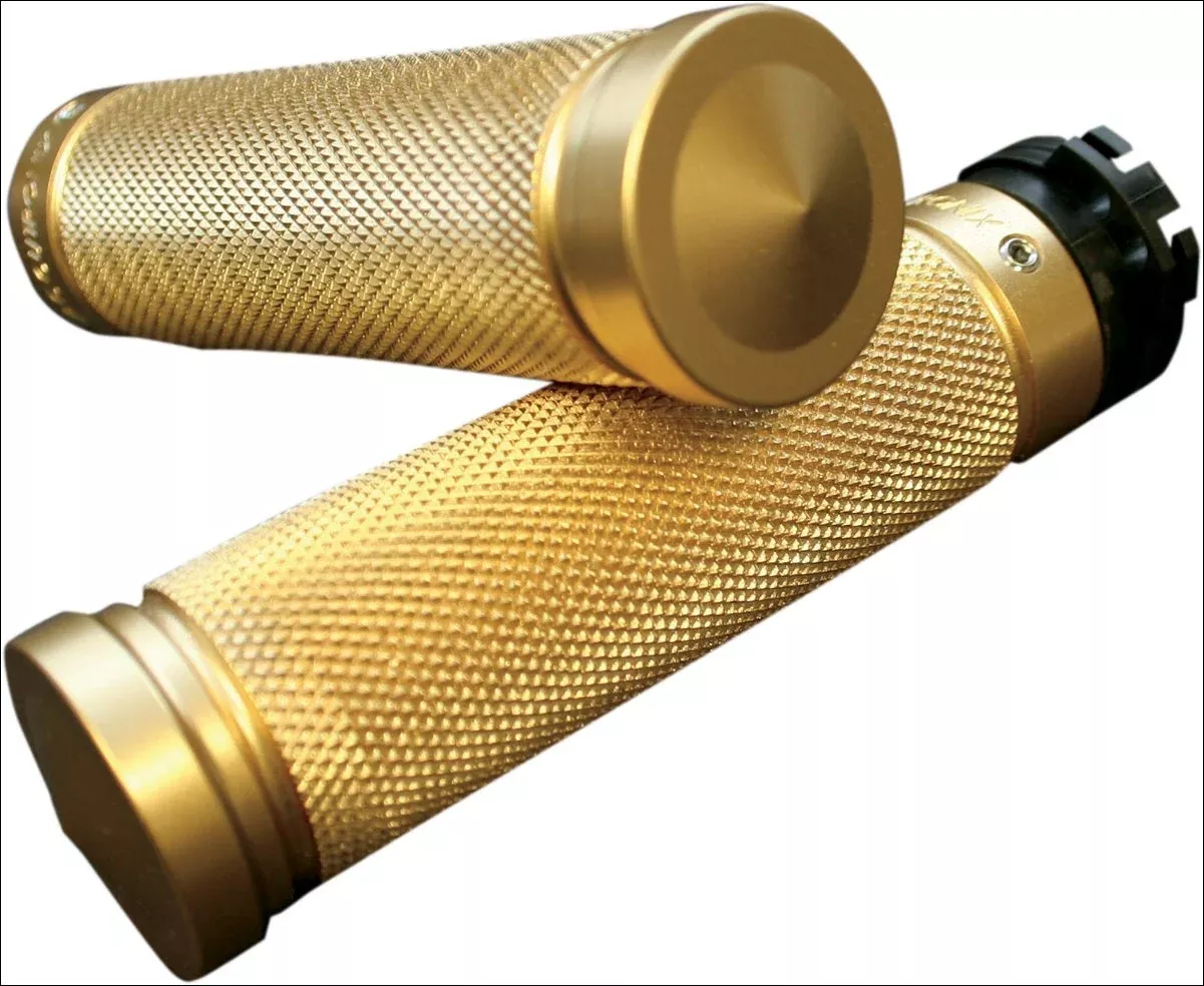 Accutronix Custom Gothic Style Knurled Brass Hand Grips for Harley Cable Throttle