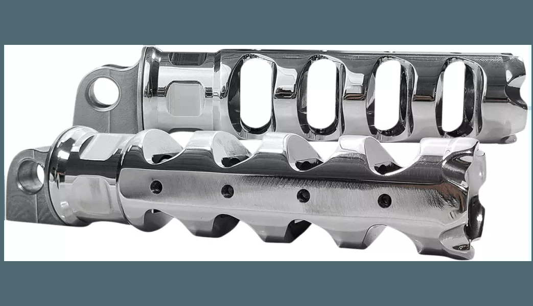 Accutronix Muzzle Brake Folding Footpegs for Harley Davidson Models - Chrome