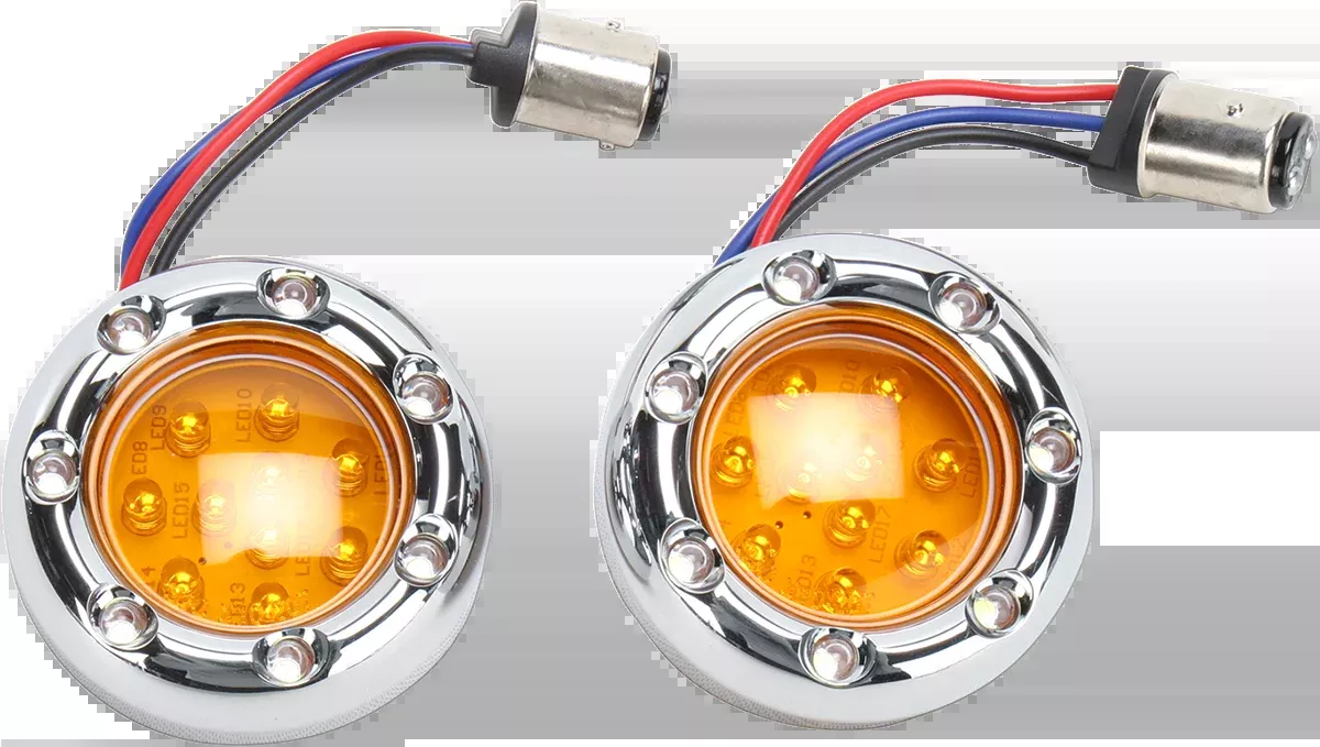 Arlen Ness 1157 Chrome Amber LED Fire Ring Motorcycle Turn Signal Kit Harley