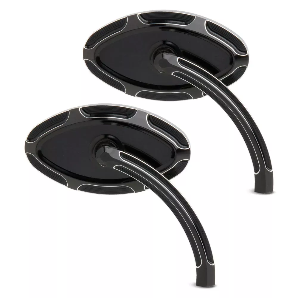 Arlen Ness 13-130 Beveled Cat Eye Forged Billet Mirrors – Short Stem Black – Left