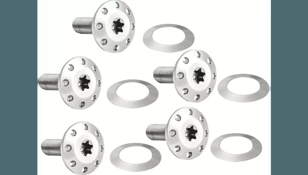 Arlen Ness CNC Machined Titanium Holeshot Front Floating Brake Rotor Bolt Kit for '14-23 FLT Models (Equipped with front spoke mount / lug mount type brake rotors) Polished - 5 Pack