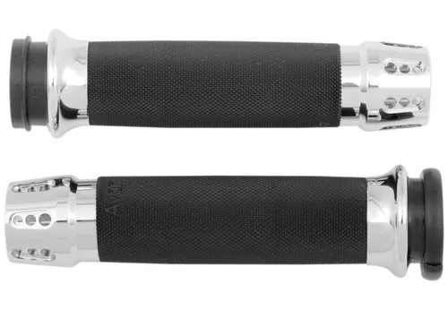 Avon Gatlin Throttle by Wire Chrome/Black Handlebar Grips (CC-85-CH-FL-GAT)