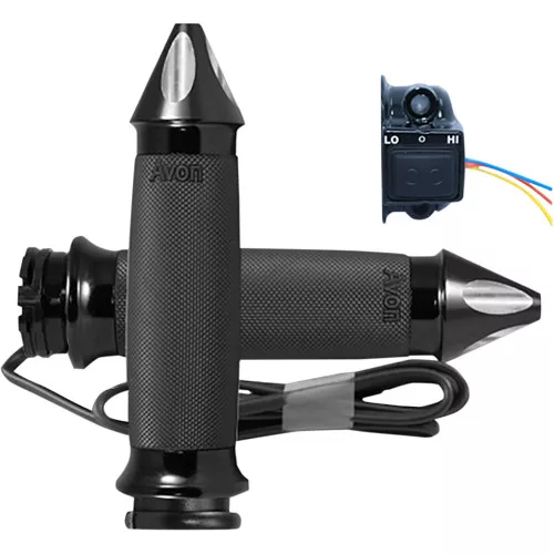 Avon Heated Custom Contour Spike Grips for Harley Dual Cable - Black