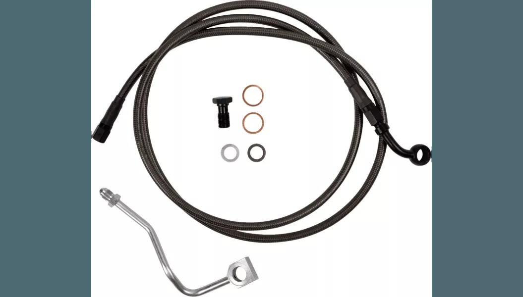 Barnett Upper Brake Line for '23-24 Harley Davidson CVO Road Glide - Carbon Coat w/ Black Fittings - +6"