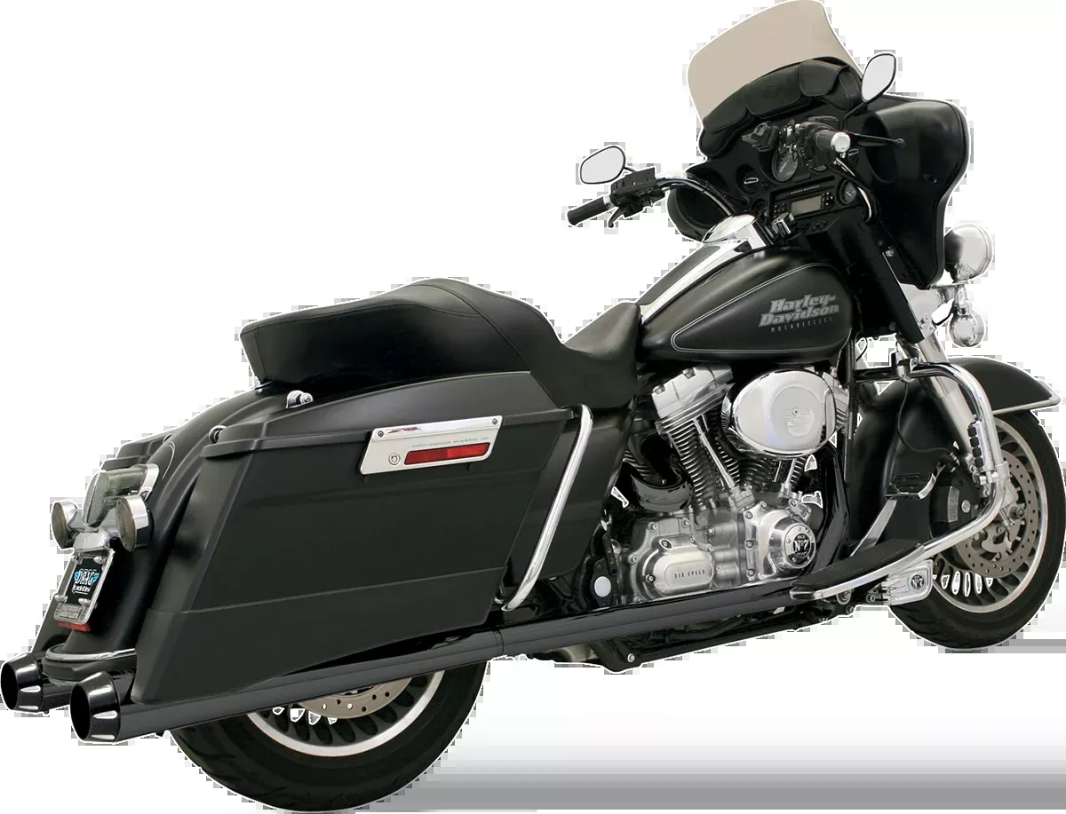 Bassani Xhaust Megaphone Mufflers - Blk/Blk - Fluted - Performance Baffle FLH - 517LRB