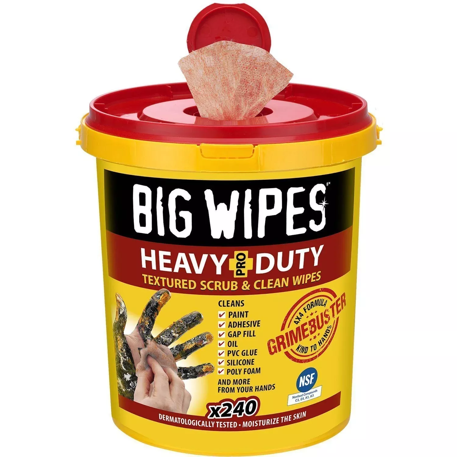 Big Wipes Heavy Duty Pro + Industrial Textured Scrubbing Wipes - Bucket of 240 Wipes