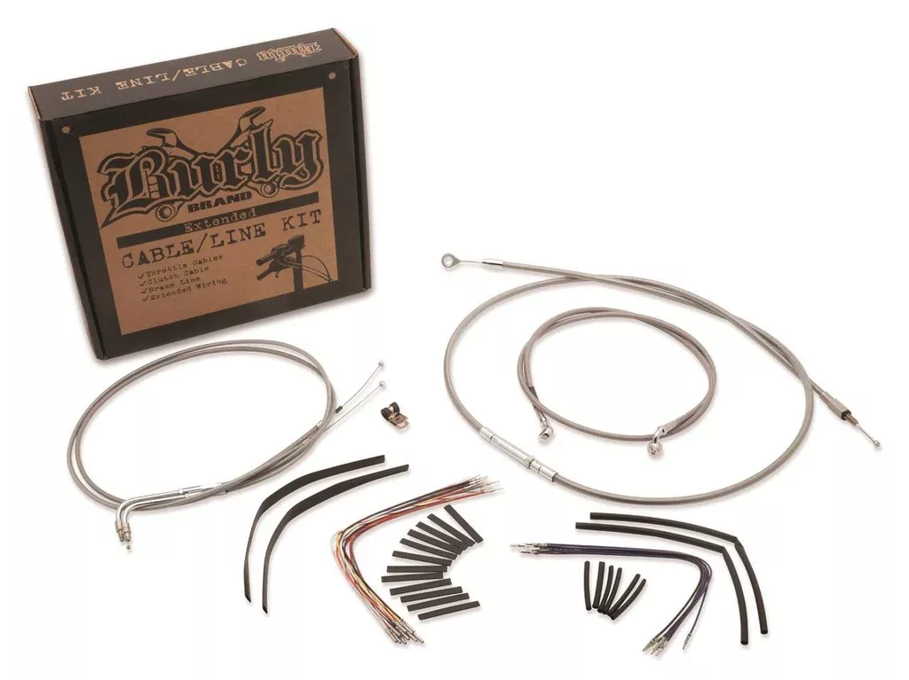Burly Brand B30-1063 - 16-inch Braided Cable /Line Kit for Harley-Davidson - Stainless