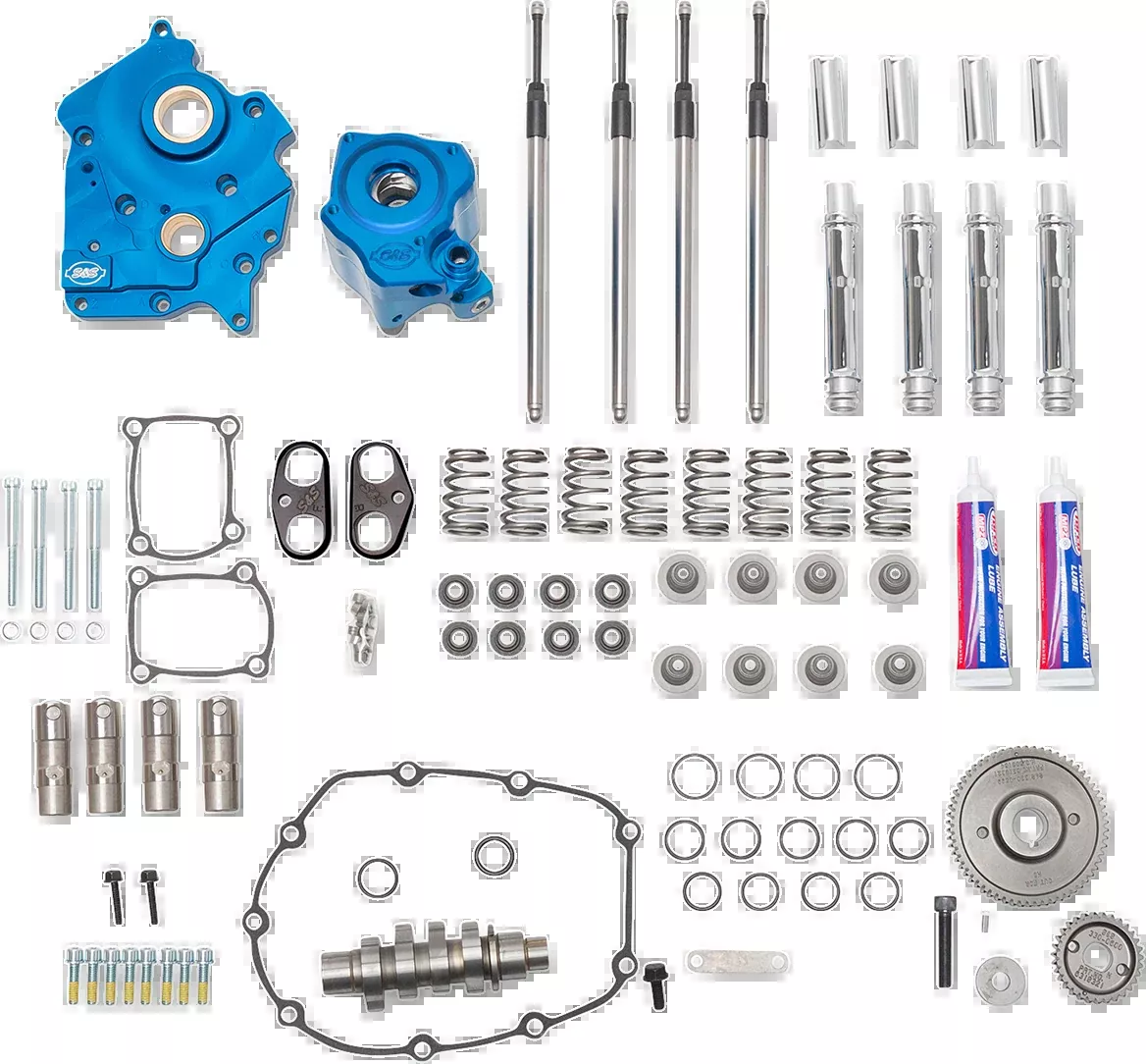 Cam Chest Kit with Plate - Gear Drive - Oil Cooled - 550 Cam - Chrome Pushrods - M8