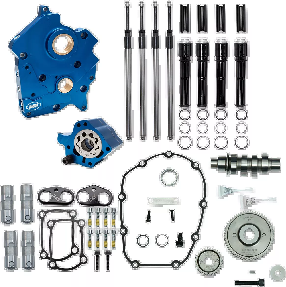 Cam Chest Kit with Plate - Gear Drive - Water Cooled - 475 Cam - Black Pushrods- M8
