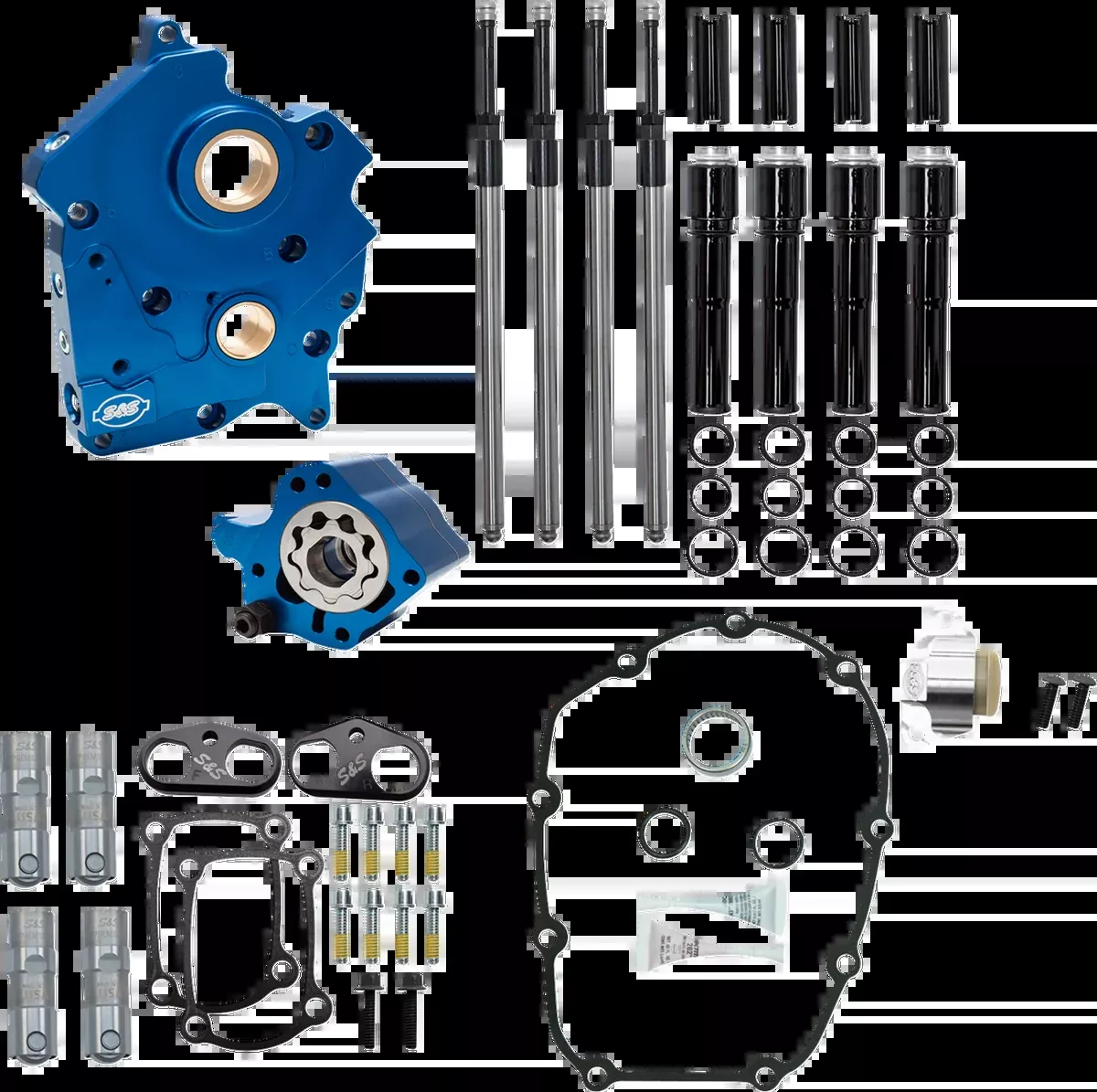 Cam Chest Kit without Cams - Chain Drive - Oil Cooled - Black Pushrods - M8
