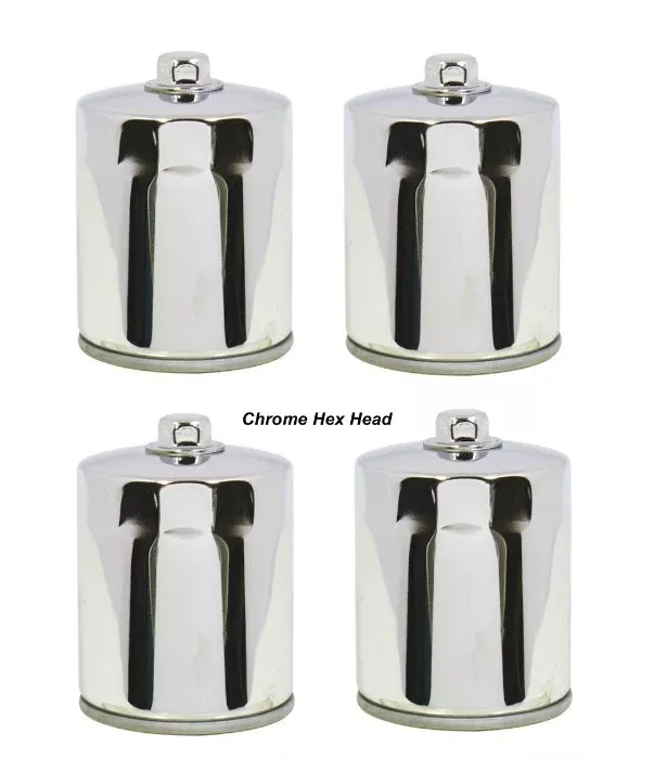 Chrome Hex Head Oil Filter 4 Pack 87180 Harley Big Twin XL Repl. 63798-99A