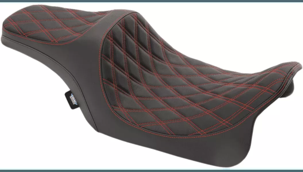 CLEARANCE Drag Specialties Predator III Seat for '08-23 Harley Davidson Touring Models - Double Diamond - Red Stitched