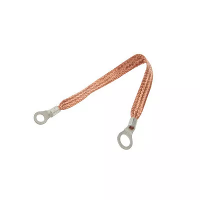 Copper Ground Strap 6in w/ 1/4in and 3/8in Ring ALL76329-6