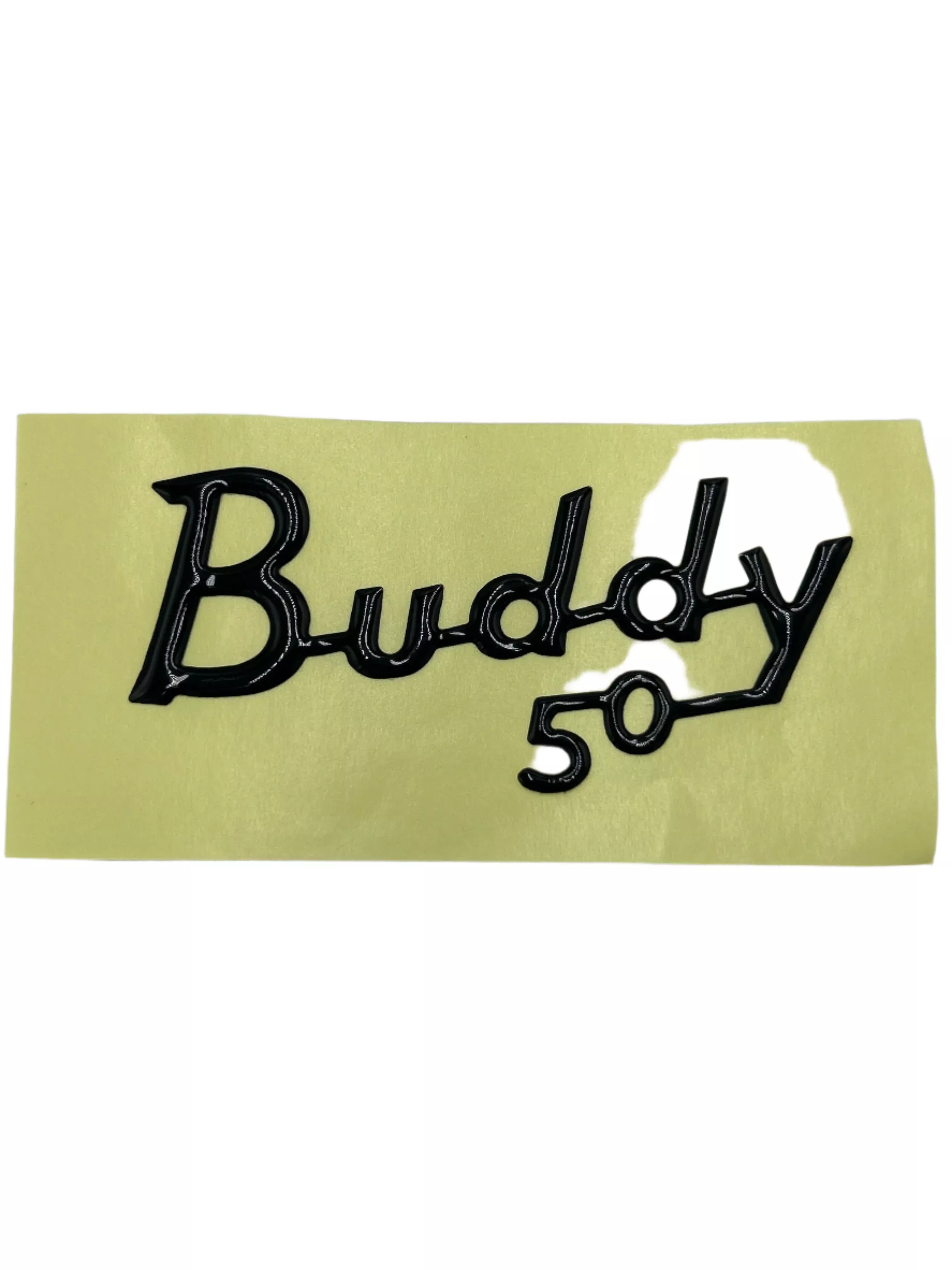 DECAL - BUDDY 50 NAME BADGE, BLACK
