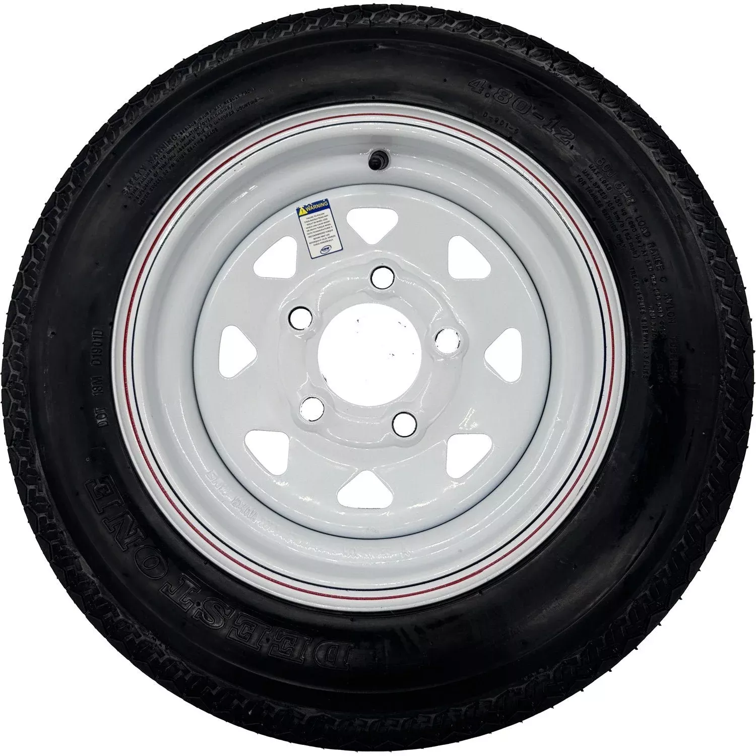 Deestone D901 4.80-12 LRC 6 Ply Trailer Tire on a 5 on 4.5 Spoked Wheel