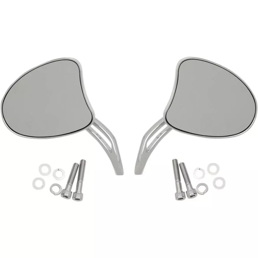 Drag Chrome Tapered Mirrors w/ Slotted Stems 4 3/4" Mirror Stem Harley / Metric