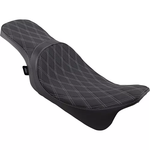 Drag Specialties Predator 2-Up Seat for 2008-2023 Harley Touring - Silver Double Diamond Stitch