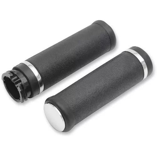 Drag Specialties Rubber Grips with Accent Rings/End Caps for Harley Dual Cable