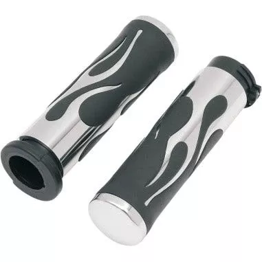 Drag Specialties Rubber Grips With Chrome Flame Accents Harley Throttle by Wire