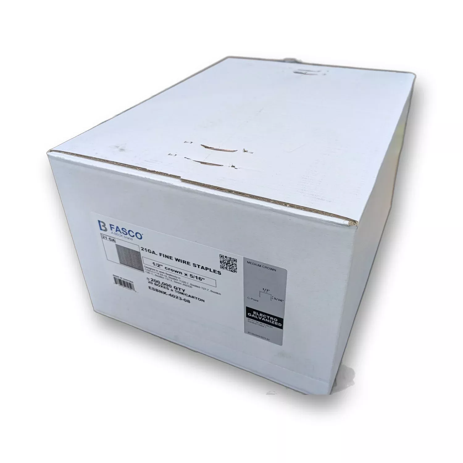 Fasco ESBNK-4023-08 21ga Staple 1/2 Crown 5/16 Leg - Case of 20 Boxes