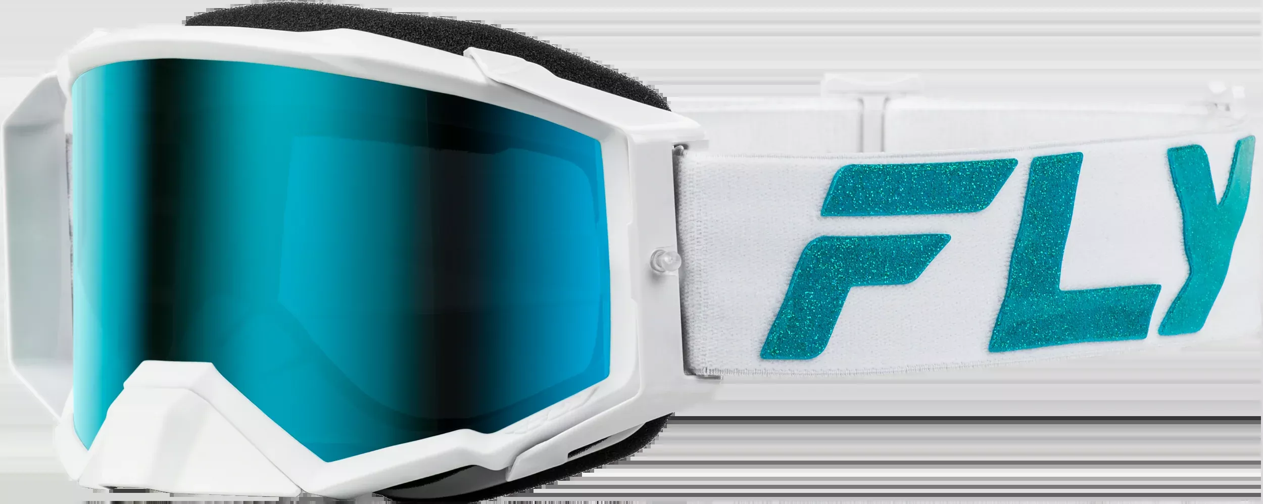 Fly Racing Zone Elite Goggle White/Teal W/ Light Grn Mirror/Smoke Lens-37-51907