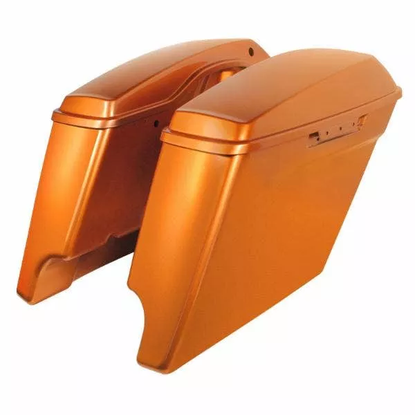Hogworkz 4" Stretched Dual Saddlebags w/ Lids Harley '14-'19 FLH Amber Whiskey
