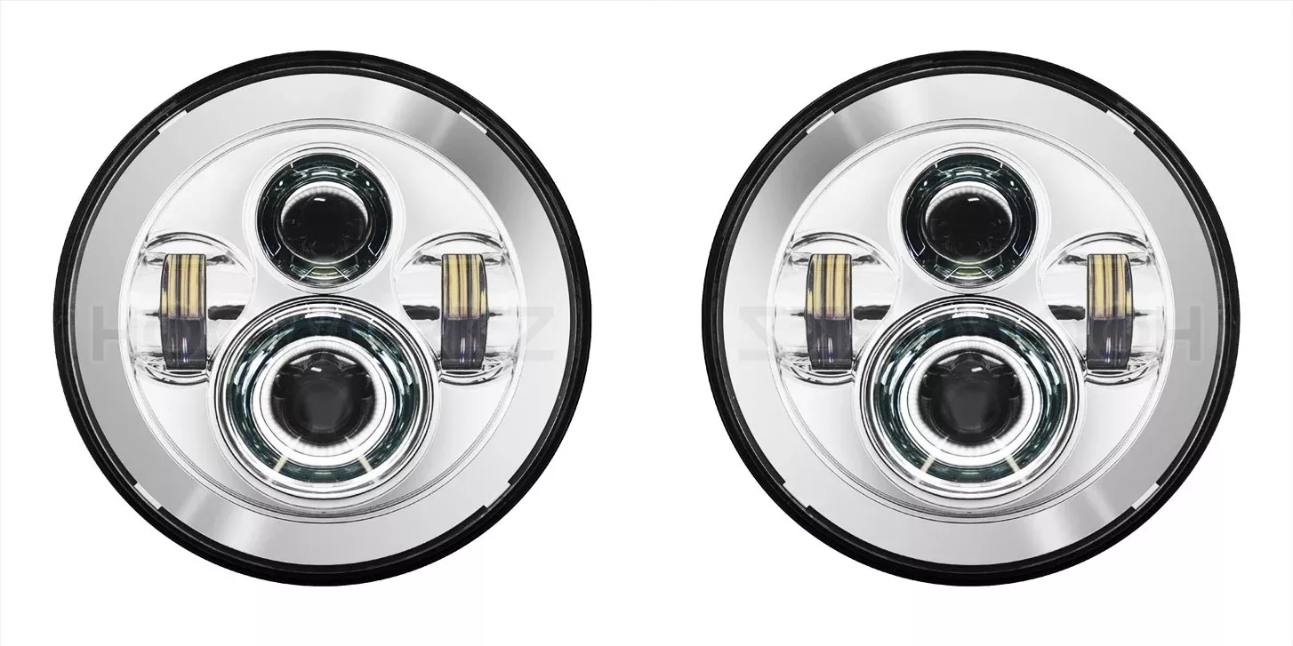 Hogworkz Chrome 7" LED Headlights For Jeep Wrangler CJ-5 CJ-7 TJ JK JL