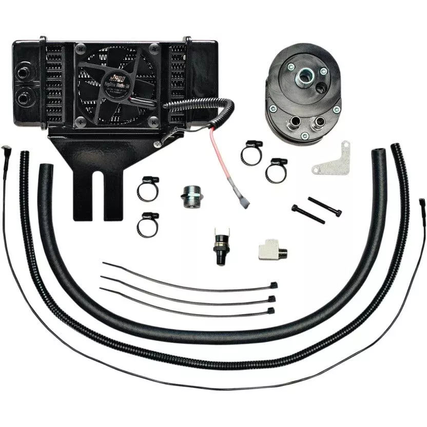 Jagg Black Horizonal Low Mount 10 Row Fan Assisted Oil Cooler Kit Harley 91-16