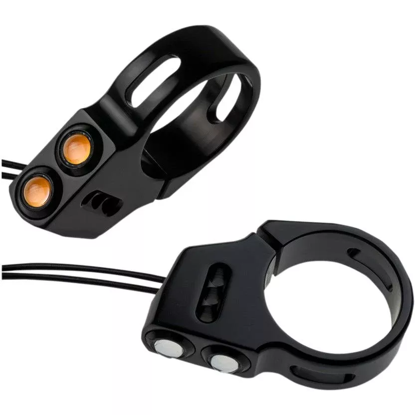 Joker Machine Black 49mm Fork Mount LED Front Rat Eye Amber Turn Signals Harley