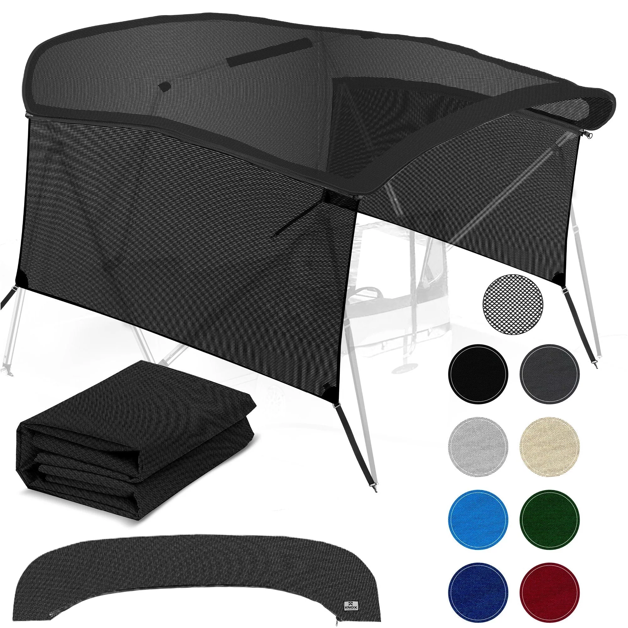 KNOX Universal 3 Bow Mesh Bimini Top Replacement Canvas & Sidewalls with Storage Boot