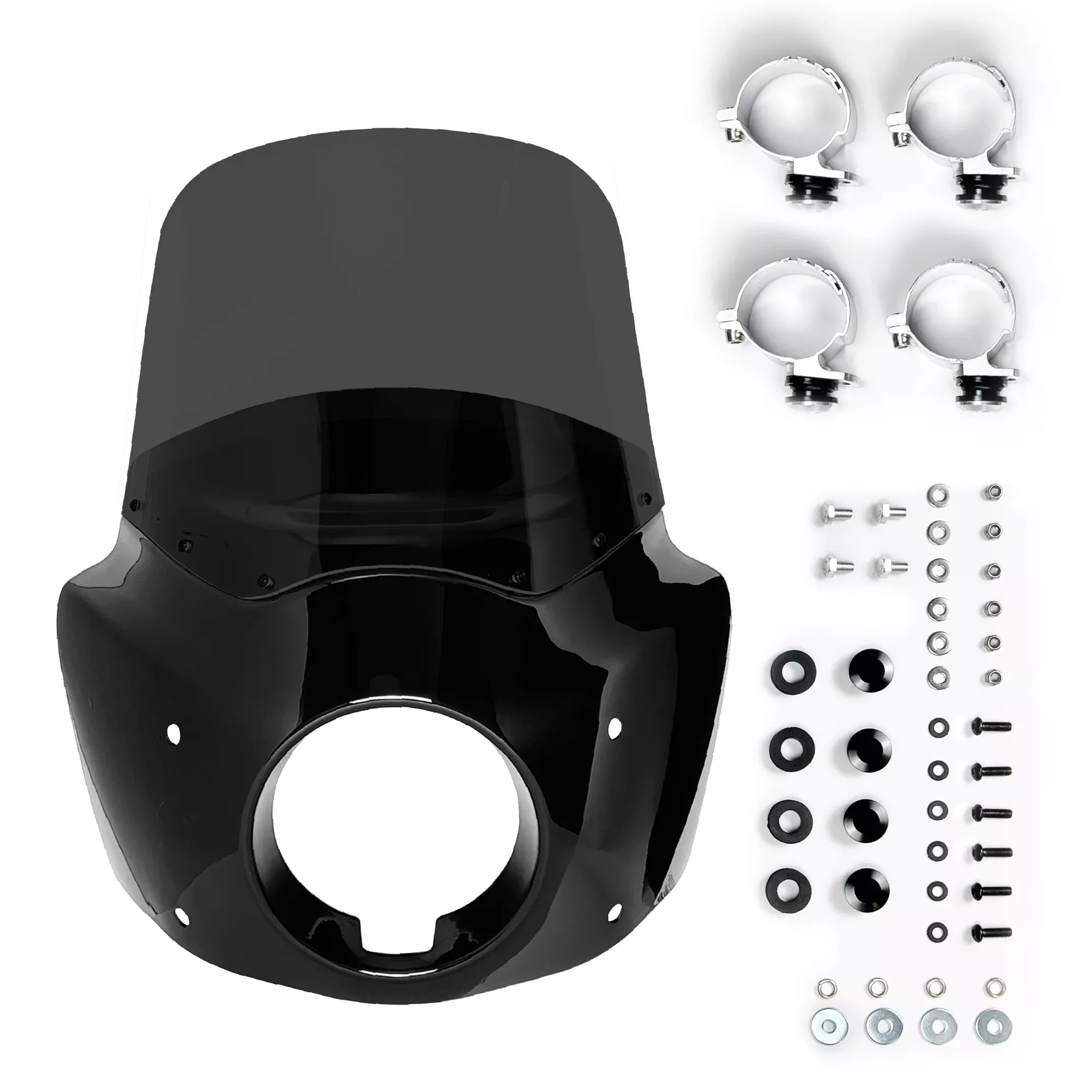 Krator Motorcycle Windshield & Headlight Fairing, Smoke, 11" Windshield, Club Style