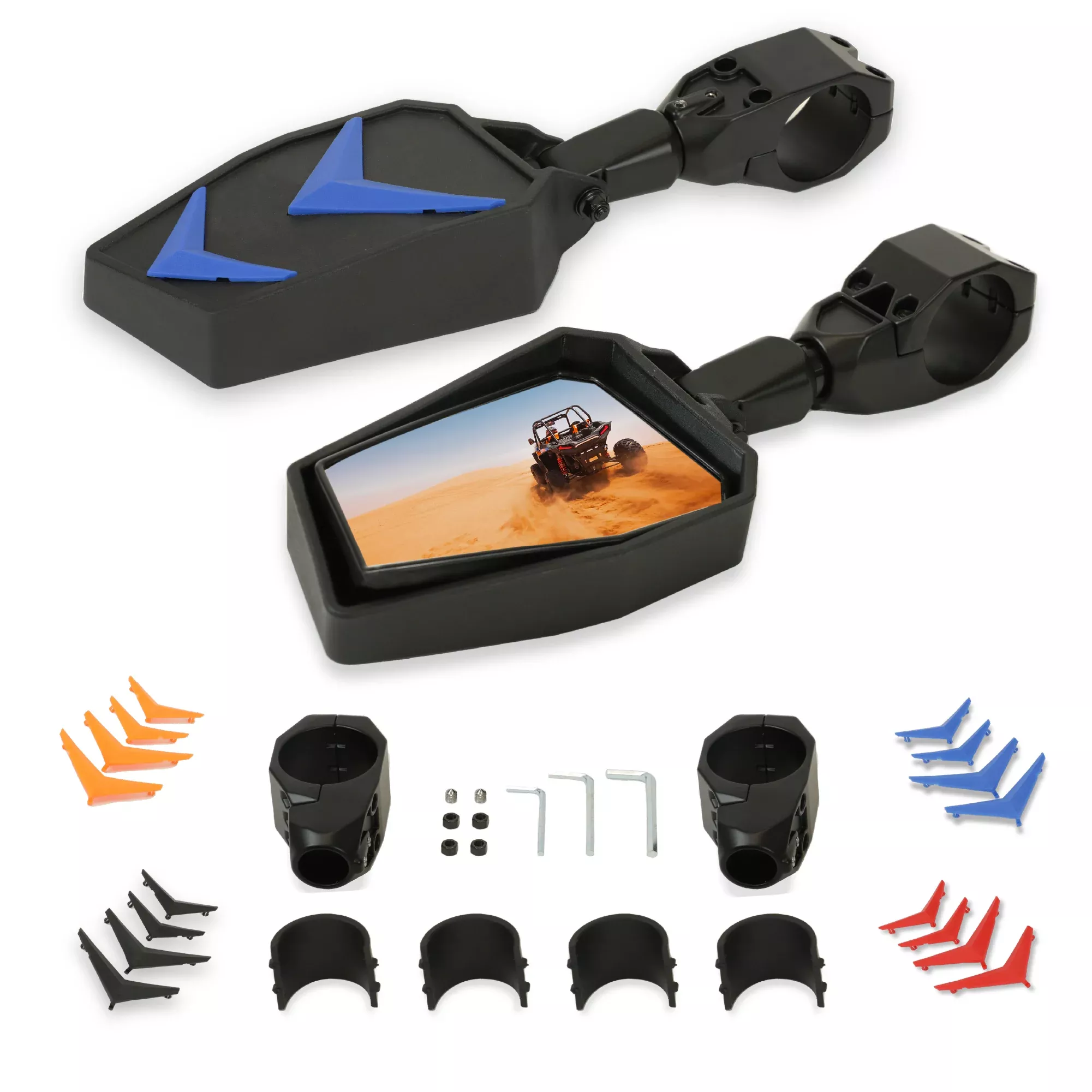 Krator UTV Side Mirrors 1.75"- 2" Roll Bar Cage, Includes 4-Changeable Inserts