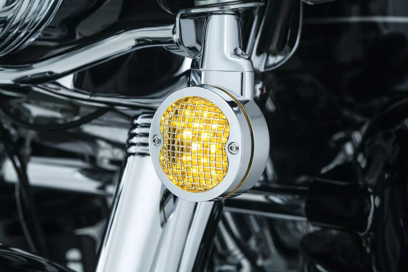 Kuryakyn Chrome Mesh Flat 3-1/4" Turn Signal Bezels Covers Harley Pancake Style