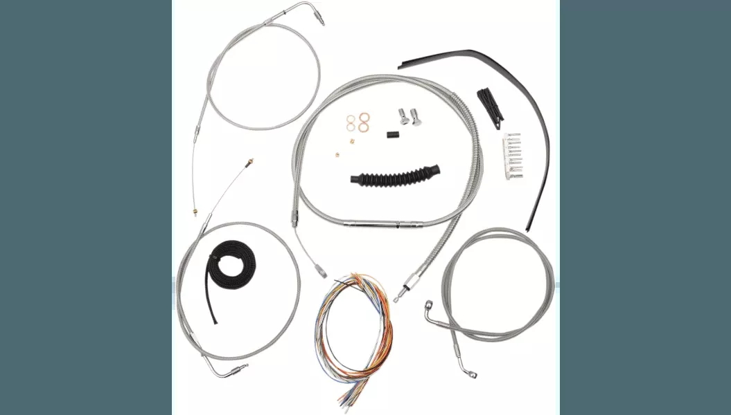 L.A. Choppers Complete Stainless Braided Handlebar Cable/Brake Line Kit for '07-'10 Harley Davidson Softail - 15"-17" Handlebars