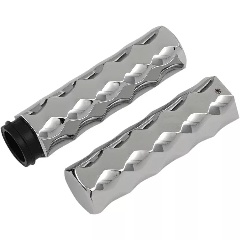 La Choppers Chrome Billet Hex Hand Grips for Harley Throttle By Wire 08-17