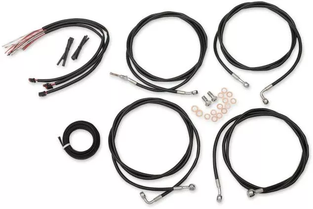 LA Choppers Complete Handlebar Cable Kit for '17-20 Harley-Davidson Touring 18"-20" Ape Hangers - Black Vinyl Stainless Braided WITH ABS (Does Not Include Electronic Throttle Control Extension)