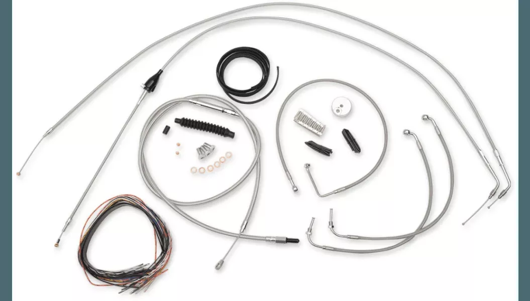 LA Choppers Complete Stainless Braided Handlebar Cable/Brake Line Kit for 2007 Harley Davidson FLHT/FLHX12"- 14" Handlebars - Stainless