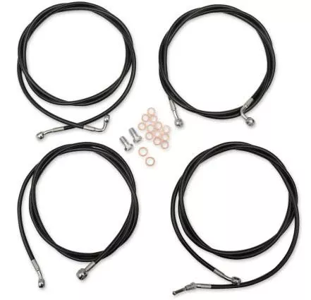 LA Choppers Standard Handlebar Cable Kit for '17-Up Harley-Davidson Touring for 12"-14" Ape Hangers - Black Vinyl Stainless Braided WITH ABS