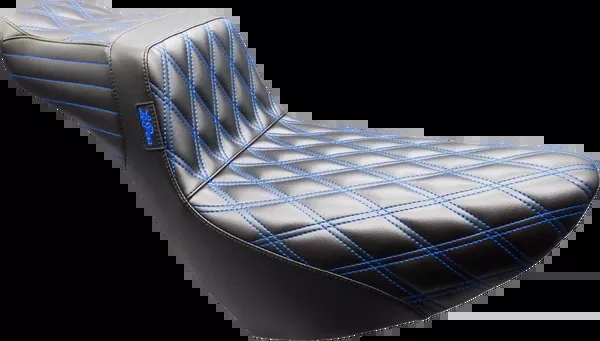 LE PERA Tailwhip Daddy Long Legs Seat - Black - Double Diamond - Blue Stitch - FL/FX '18-'25 - LYR-580DLDD-BE01