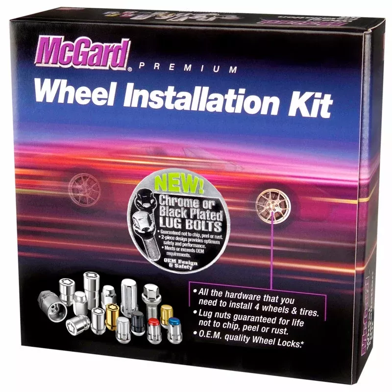 McGard 4 Lug Hex Install Kit w/Locks (Cone Seat Bolt) M12X1.25 / 17mm Hex / 22.0mm Shank Length – Black