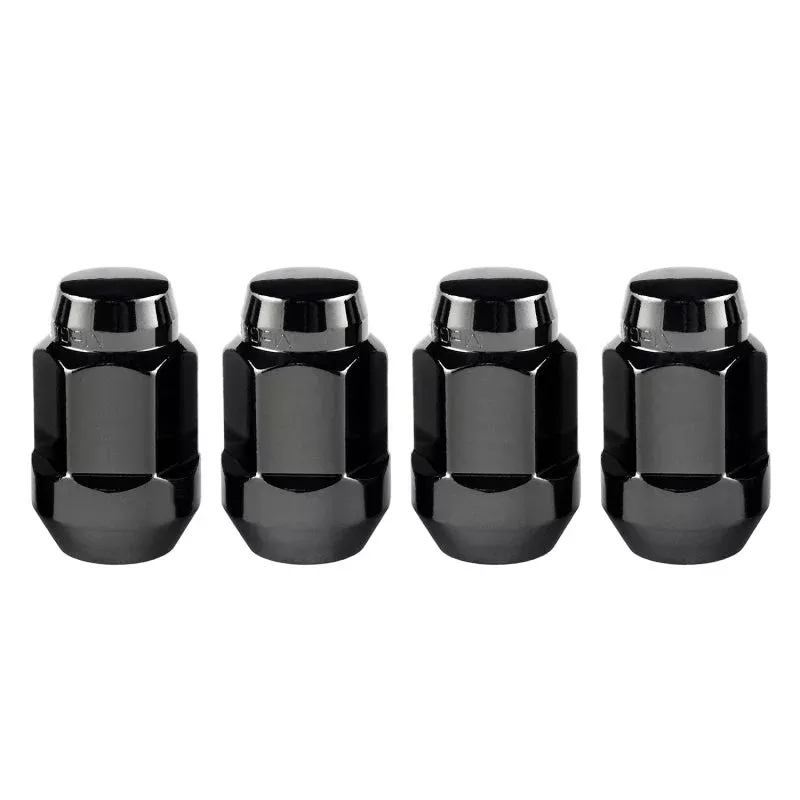 McGard Hex Lug Nut (Cone Seat Bulge Style) M12X1.5 / 3/4 Hex / 1.45in. Length (4-Pack) – Black fits 1980-2024 Acura / Alfa Romeo / Buick