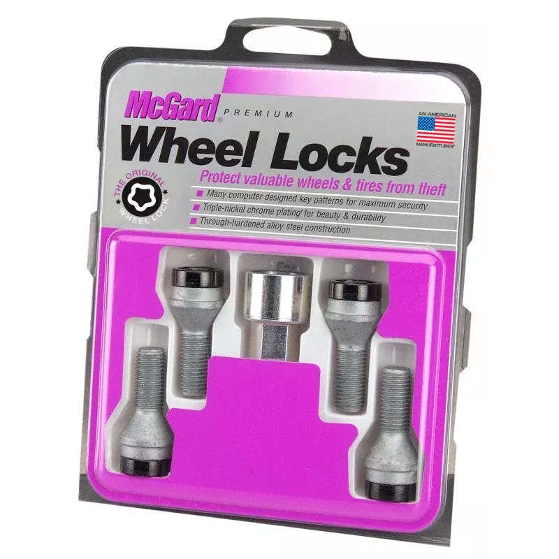 McGard Wheel Lock Bolt Set – 4pk. (Cone Seat) M12X1.25 / 17mm Hex / 22.0mm Shank Length – Black fits 2012-2023 Fiat 500 / Fiat 500 c Easy / Fiat 500l / Fiat 500x / Jeep Renegade / Ram ProMaster City