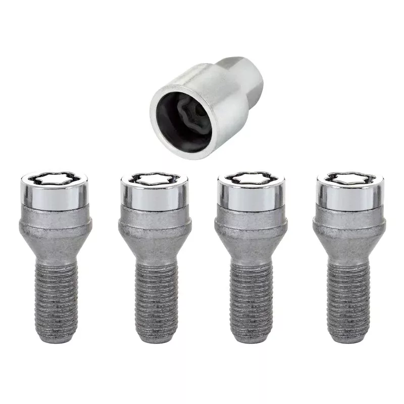 McGard Wheel Lock Bolt Set – 4pk. (Cone Seat) M14X1.25 / 17mm Hex / 27.3mm Shank Length – Chrome fits 2006-2024 BMW / Mini
