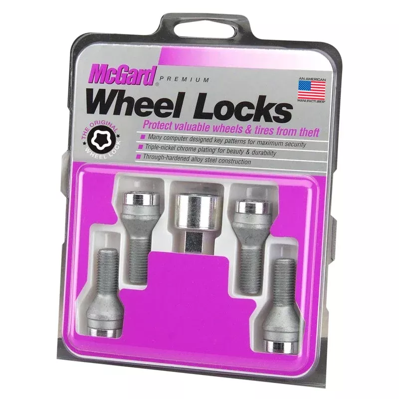 McGard Wheel Lock Bolt Set – 4pk. (Cone Seat) M14X1.5 / 17mm Hex / 27.5mm Shank Length – Chrome