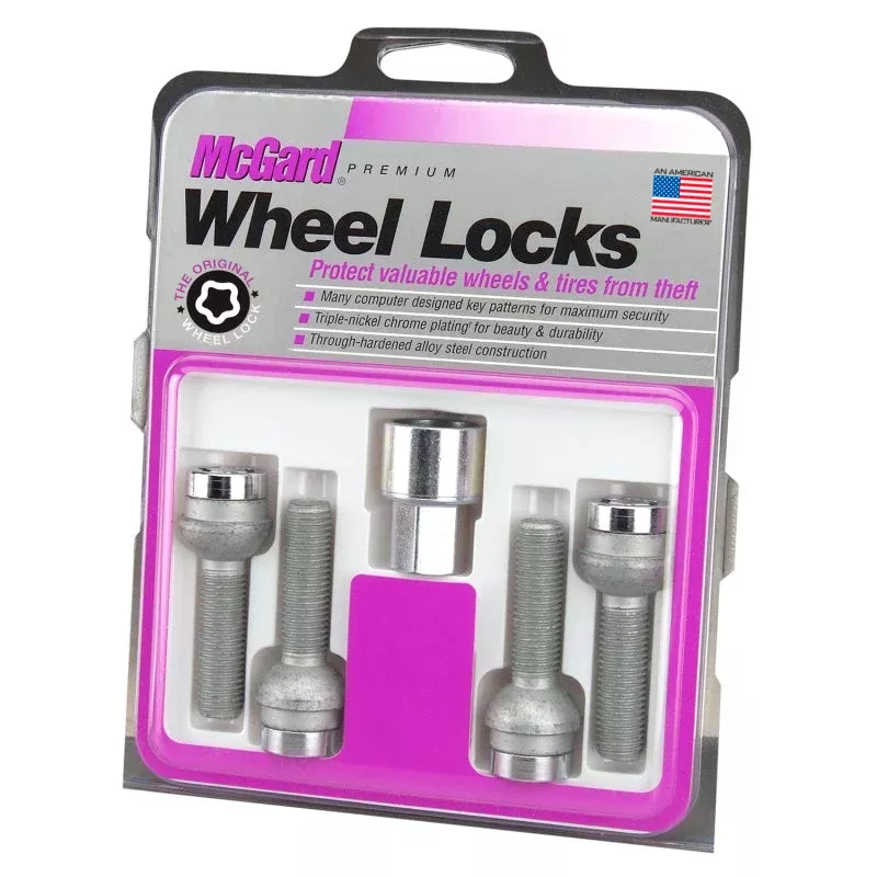 McGard Wheel Lock Bolt Set 4pk. (Radius Seat) M12X1.5 17mm Hex 20.6mm Shank Length Chrome fits Vehicle Fitments